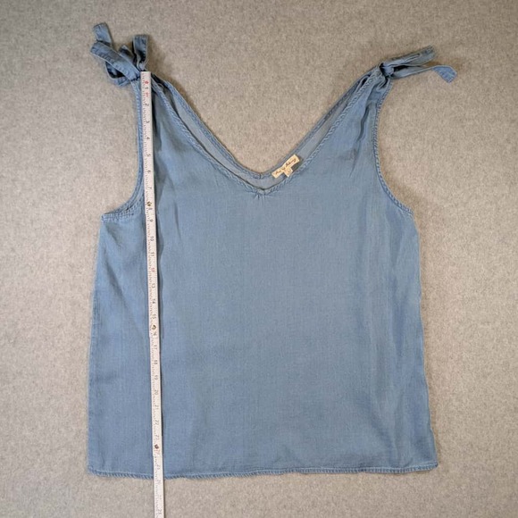 Jane & Delancey Chambray Tank Top Women L Tie Shoulder Sleeveless V Neck Blouse - Picture 6 of 12